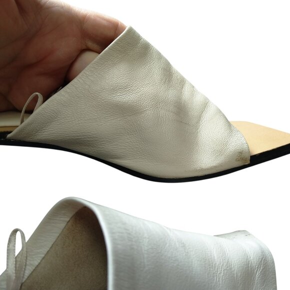 Zara  Women's Size 38/US 8 Cream Square Open Toe Slides Heels Neutral Leather - Picture 6 of 8